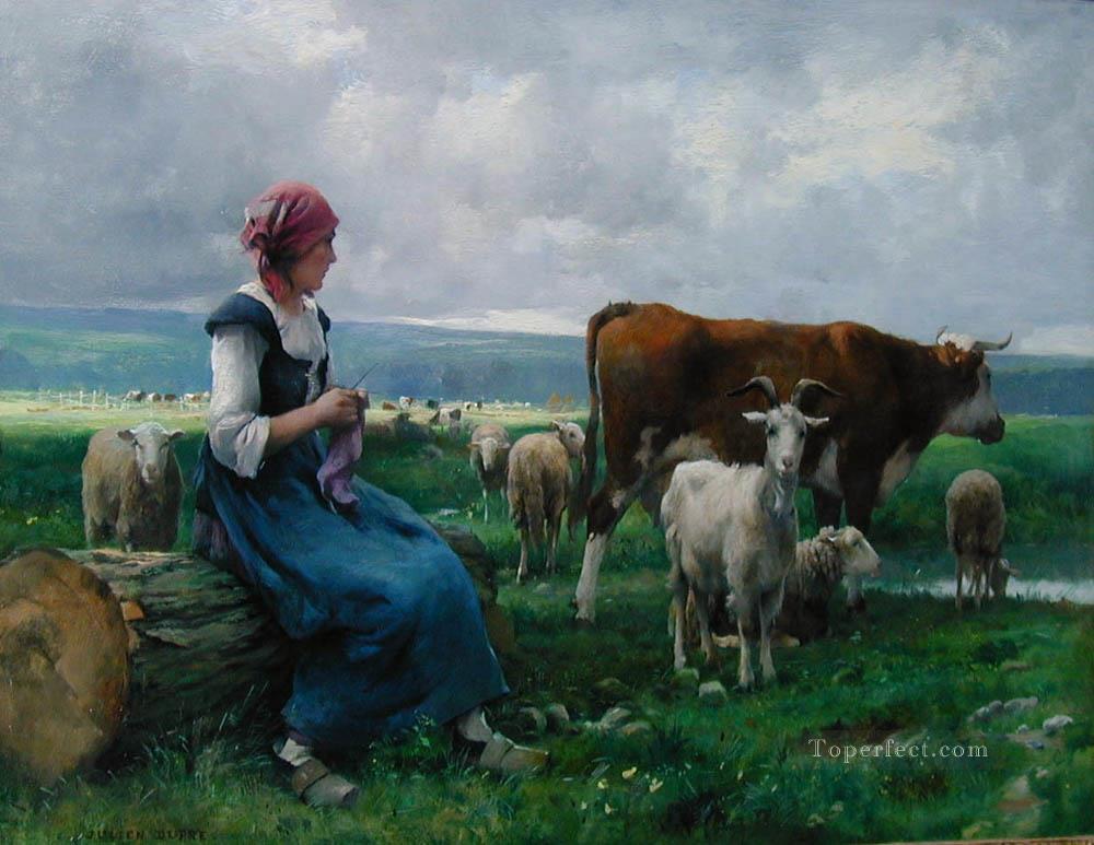 Dhepardes mit Ziege Schaf und Kuh auf dem Bauernhof leben Realism Julien Dupre Ölgemälde